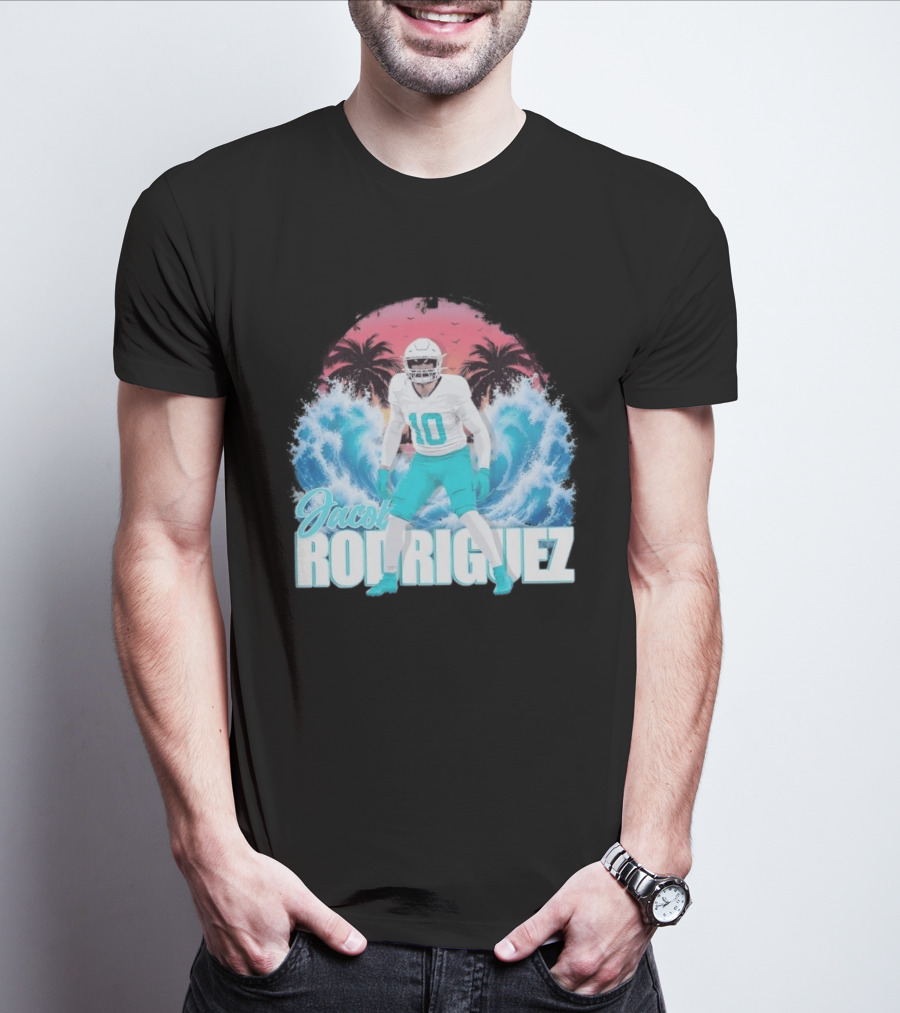Jacob Rodriguez Miami Dolphins Tidal Wave Football Player Tropical T-Shirt