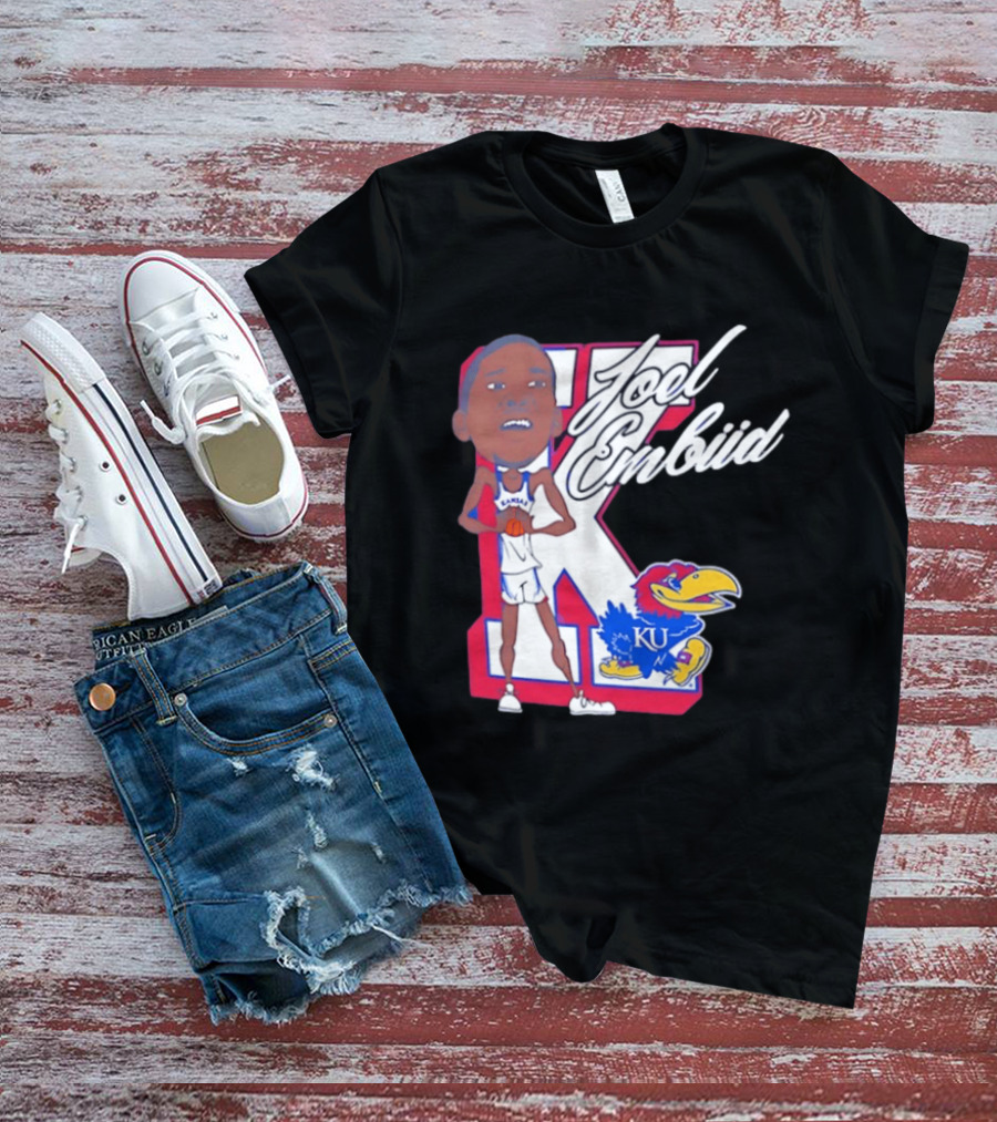 Joel Embiid Kansas Jayhawks KU Cartoon Bobblehead T-Shirt