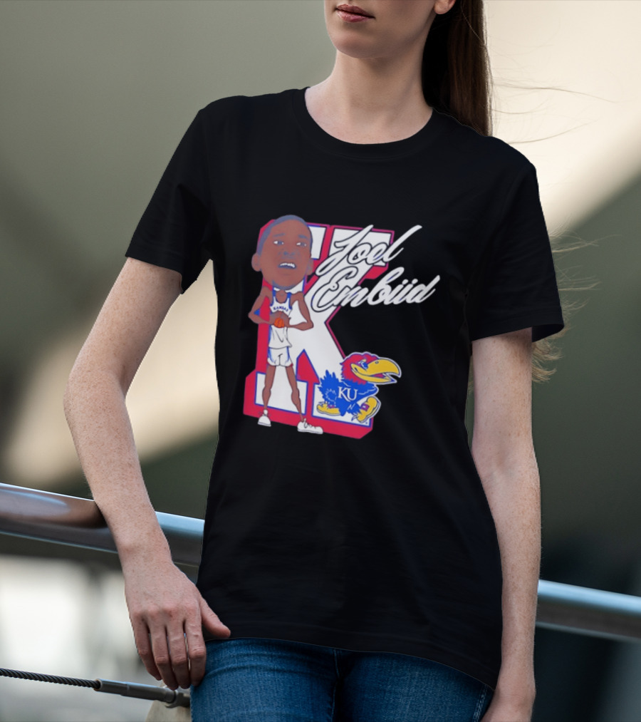 Joel Embiid Kansas Jayhawks KU Cartoon Bobblehead T-Shirt