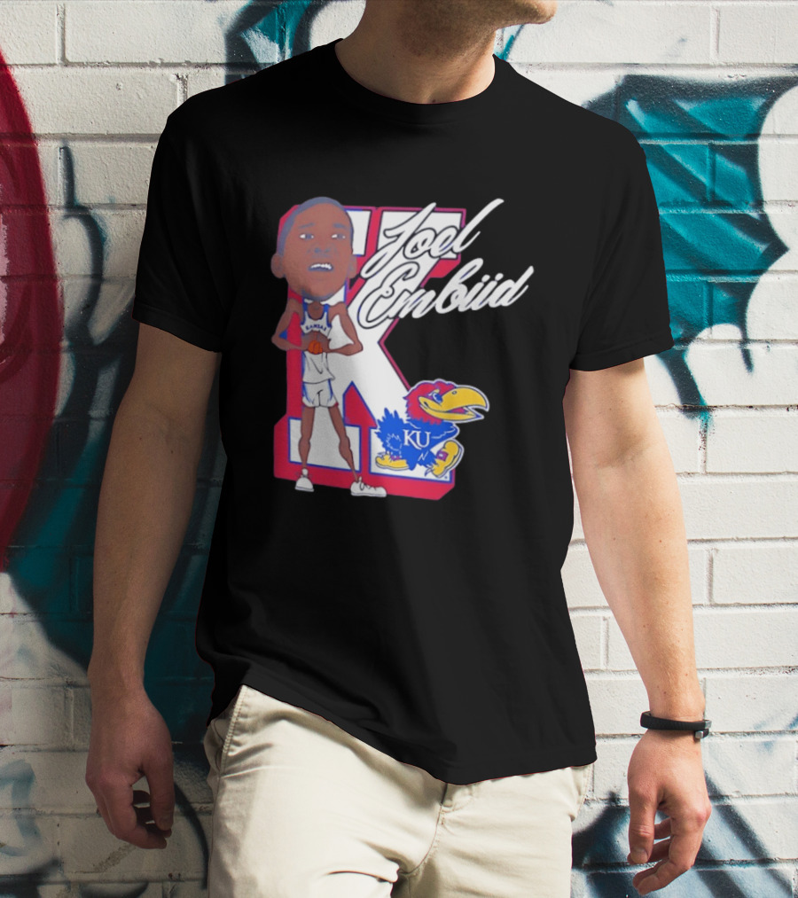 Joel Embiid Kansas Jayhawks KU Cartoon Bobblehead T-Shirt