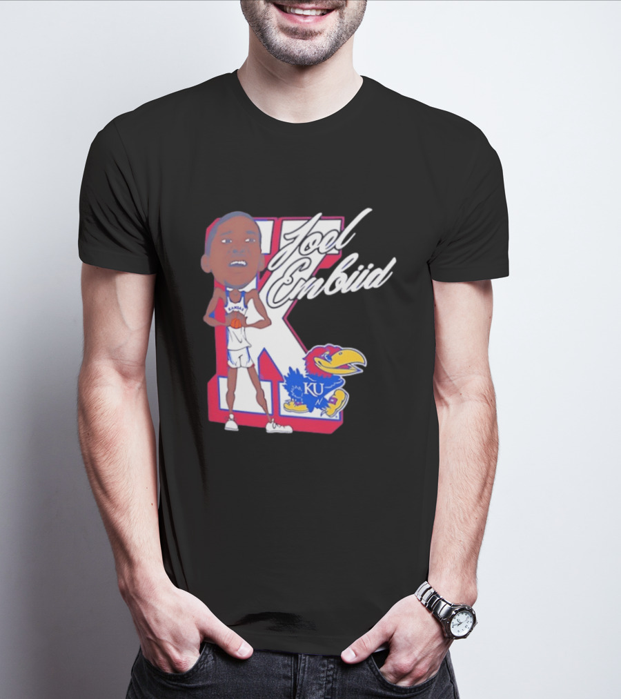 Joel Embiid Kansas Jayhawks KU Cartoon Bobblehead T-Shirt