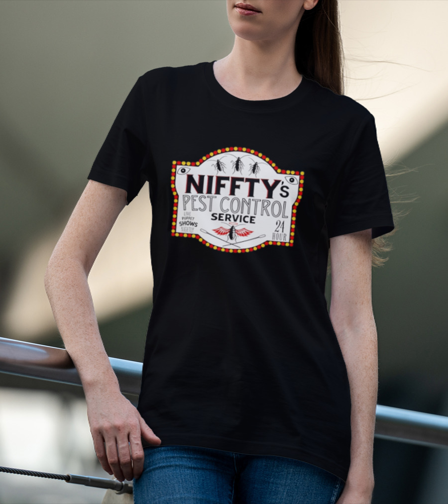 Niffty's Pest Control Service Live Puppet Shows Nightly 24 Hour Hazbin Hotel T-Shirt