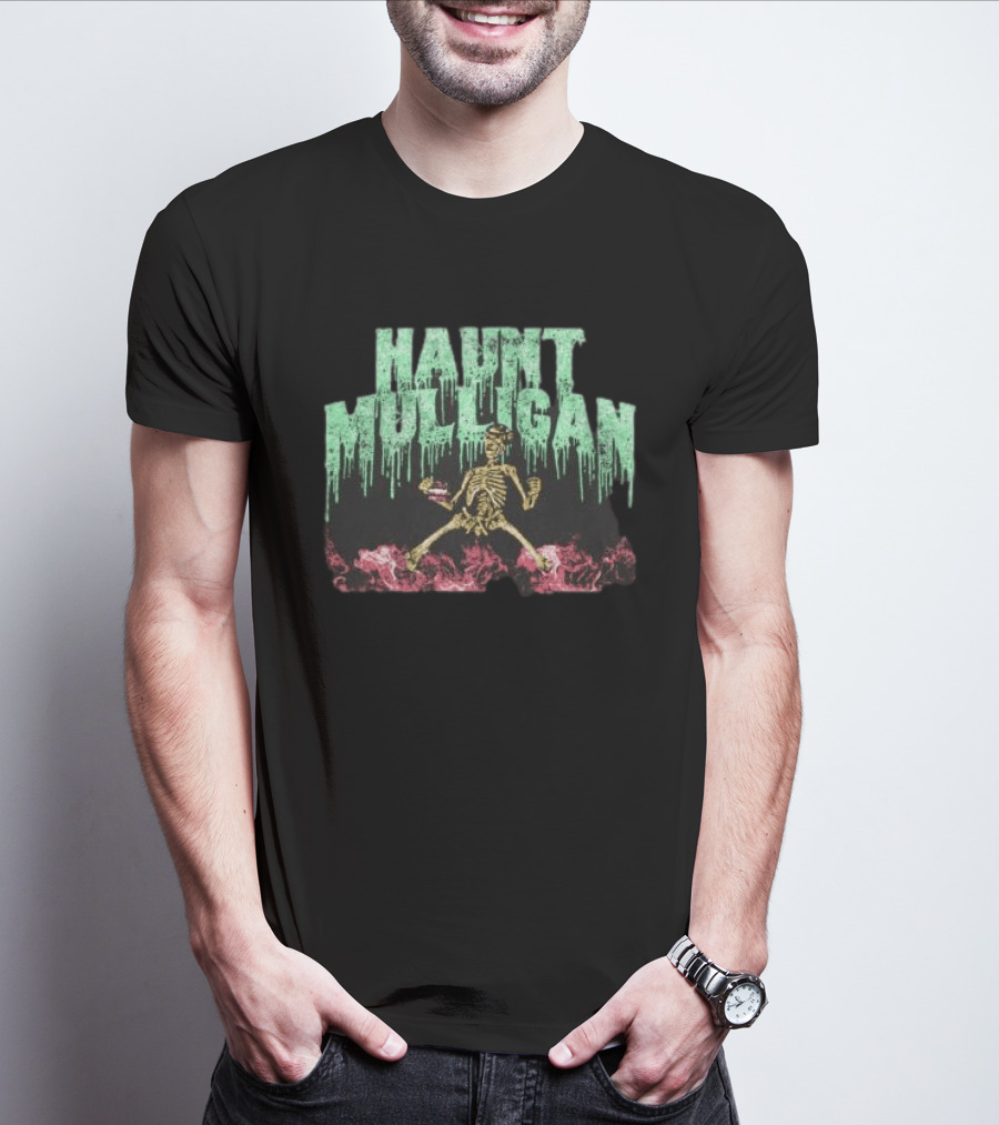 Halloween Skeleton Hot Mulligan Dripping Text Pink Smoke T-Shirt