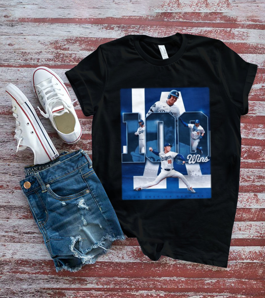 Original MLB Los Angeles Dodgers 100 Wins Player Celebration Victory T-Shirt
