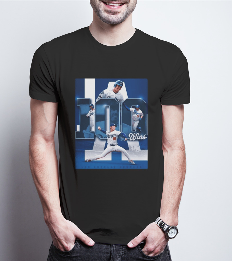 Original MLB Los Angeles Dodgers 100 Wins Player Celebration Victory T-Shirt