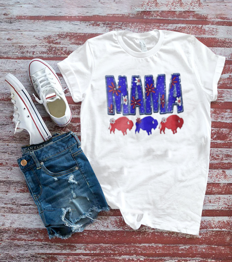MAMA Buffalo Red White And Blue Floral T-Shirt