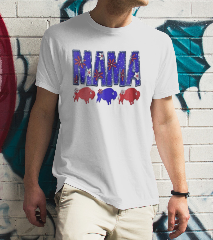 MAMA Buffalo Red White And Blue Floral T-Shirt