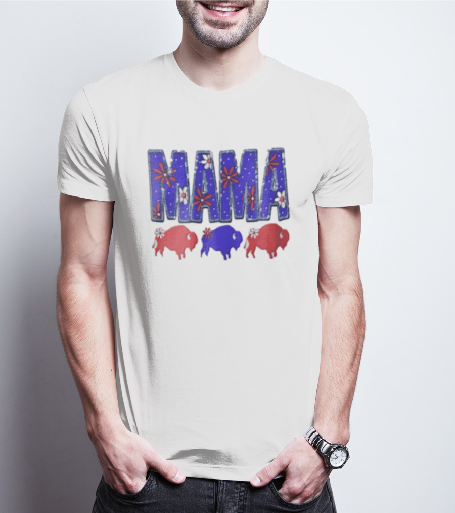 MAMA Buffalo Red White And Blue Floral T-Shirt