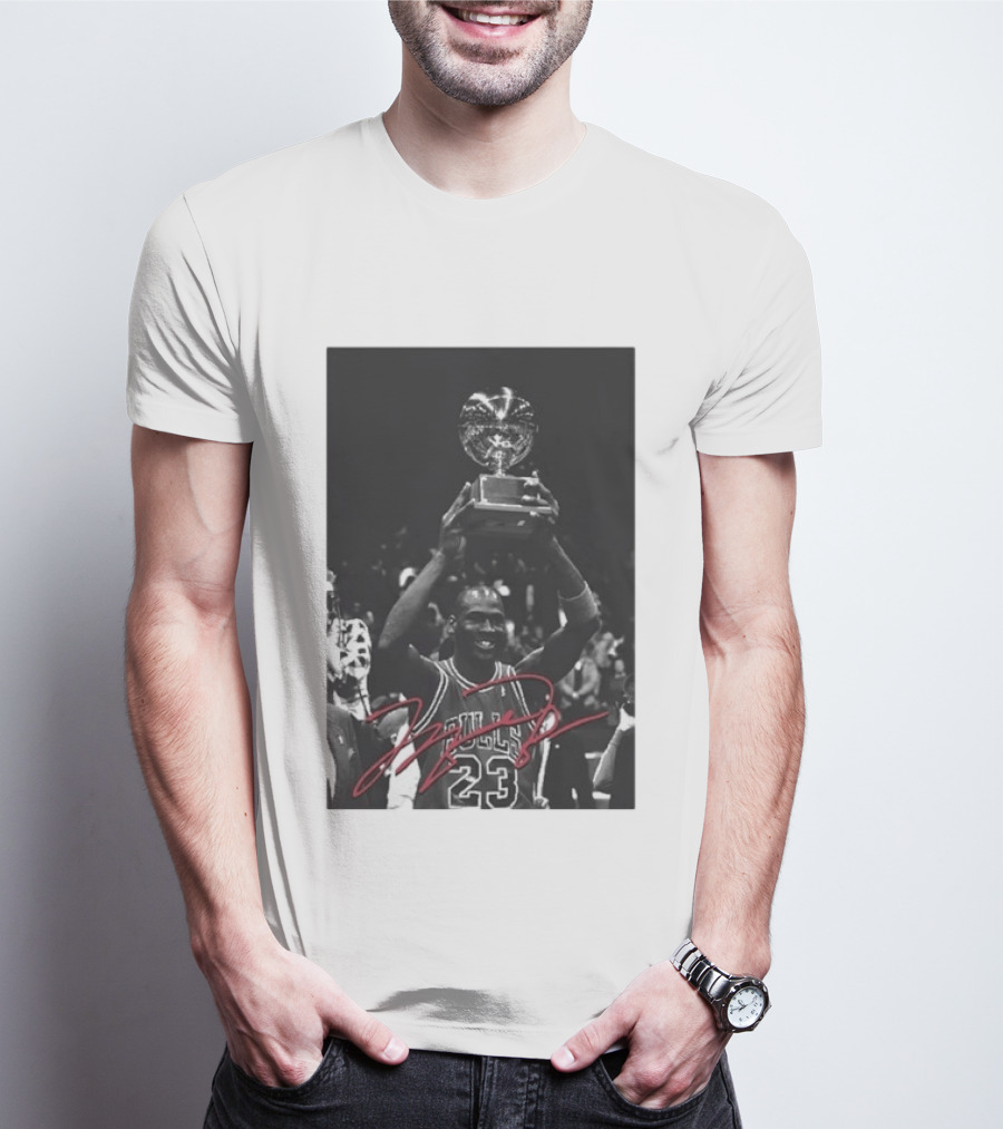 Chicago Bulls Michael Jordan Trophy Victory Celebration Image 23 Signature T-Shirt