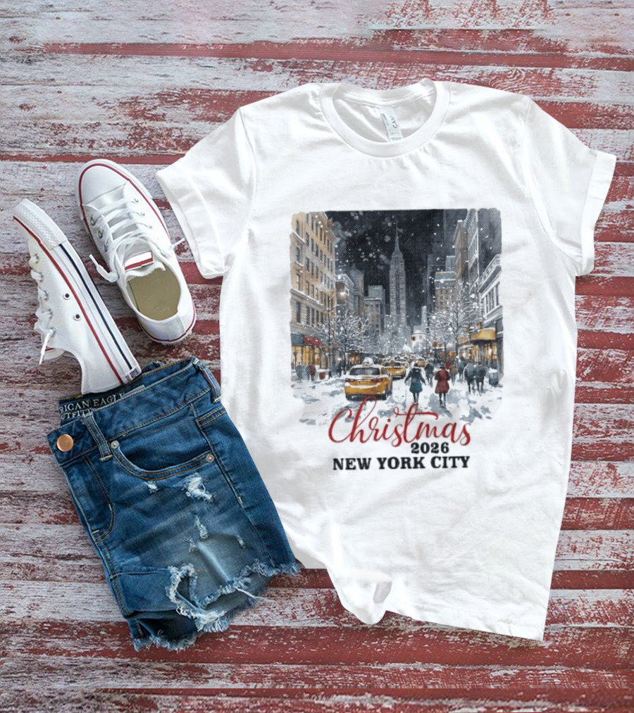 Christmas 2026 New York City Empire State Building Snow Scene T-Shirt