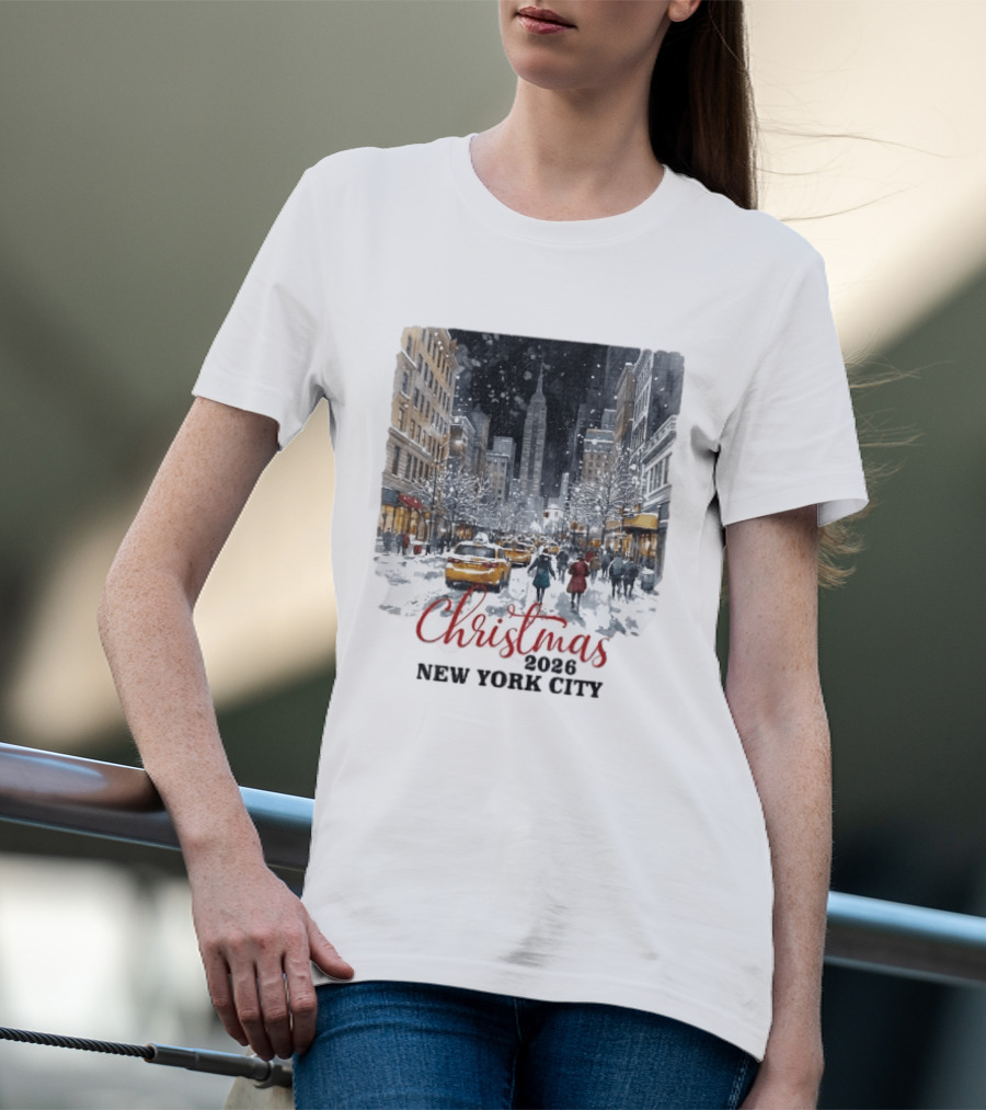 Christmas 2026 New York City Empire State Building Snow Scene T-Shirt
