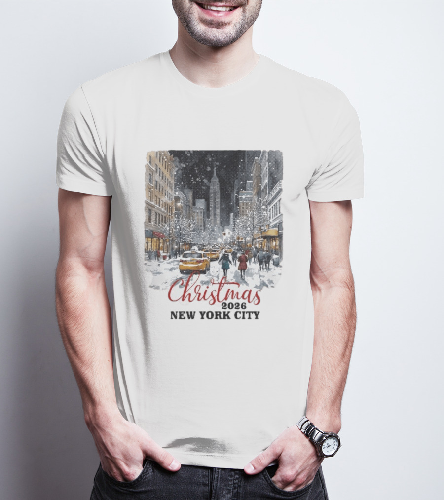 Christmas 2026 New York City Empire State Building Snow Scene T-Shirt