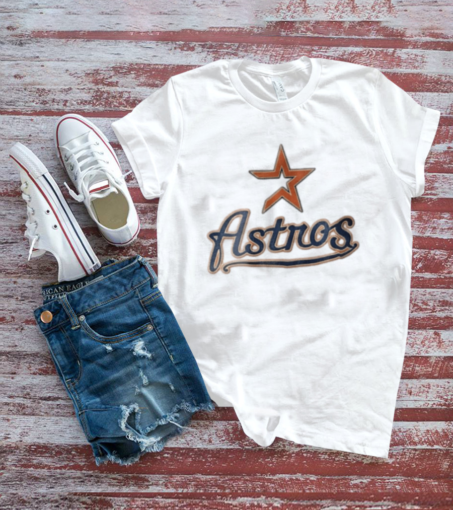 Houston Astros Orange Star Navy Script T-Shirt