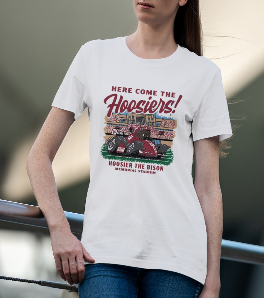 Here Come The Hoosiers Hoosier The Bison Memorial Stadium IndyCar Racing T-Shirt
