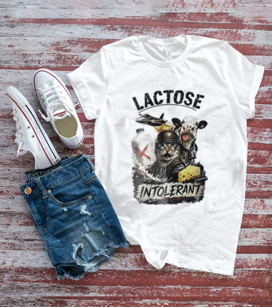 Lactose Intolerant Cat Soldier Cow Milk Cheese Jet T-Shirt