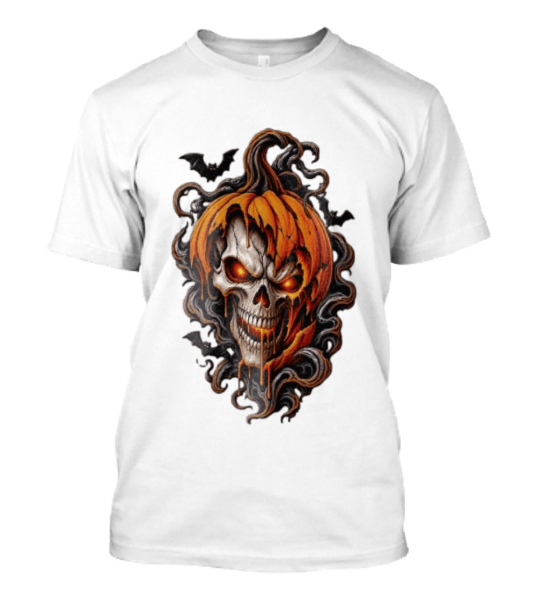 Skull Rage Halloween Pumpkin With Bats And Flames T-Shirt
