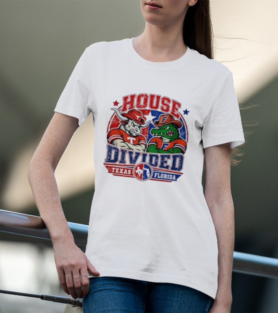 House Divided Texas Florida Longhorns Gators Rivalry Football T-Shirt