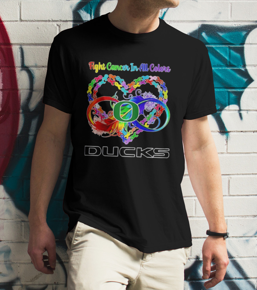 Oregon Ducks Fight Cancer In All Colors All Cancer Awareness Ribbon Heart T-Shirt