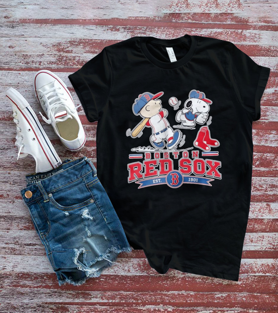 Charlie Brown And Snoopy Boston Red Sox Est 1901 Baseball Peanuts T-Shirt
