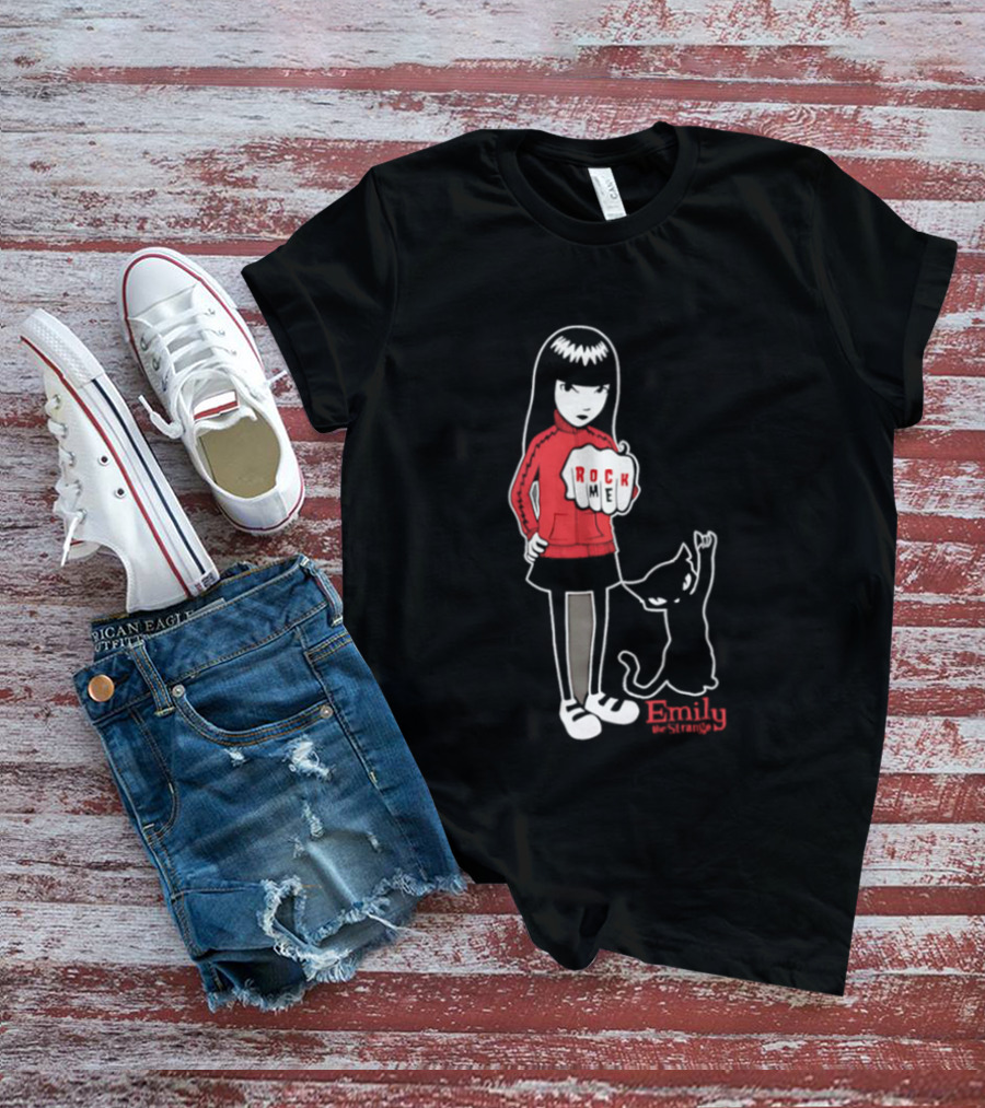 Rock Me Emily The Strange Iconic Character With Red And Cat T-Shirt