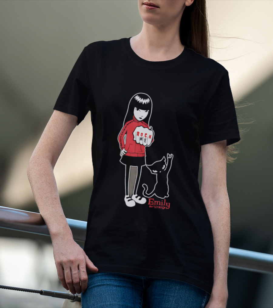 Rock Me Emily The Strange Iconic Character With Red And Cat T-Shirt