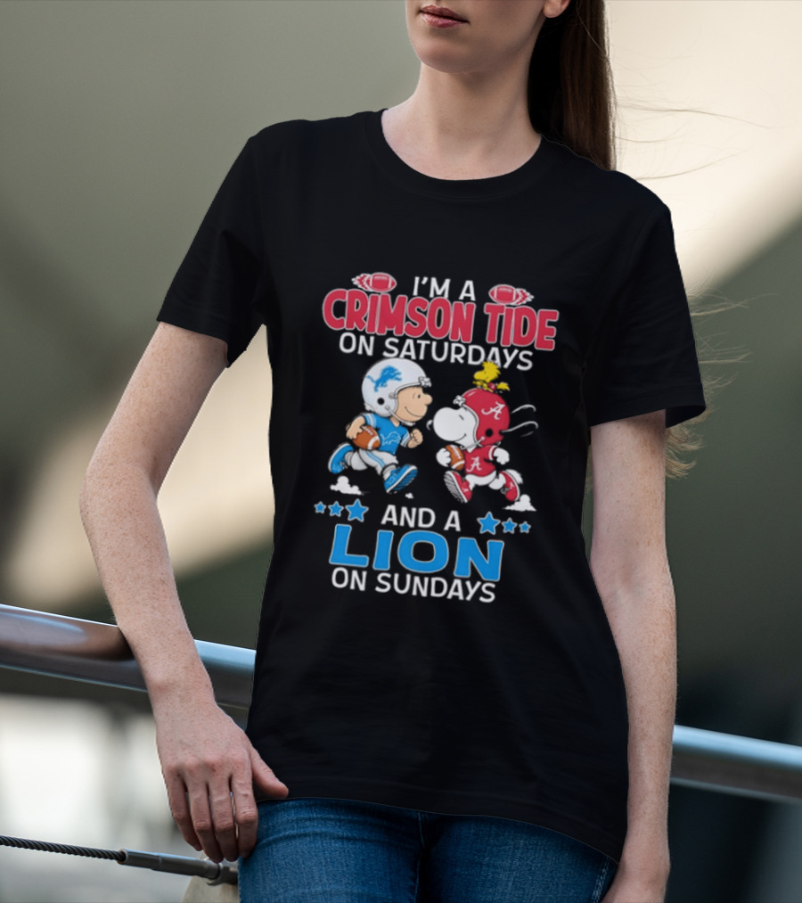 I'm A Crimson Tide On Saturdays And A Lion On Sundays Snoopy And Charlie Brown Football T-Shirt