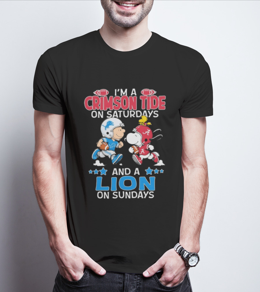 I'm A Crimson Tide On Saturdays And A Lion On Sundays Snoopy And Charlie Brown Football T-Shirt