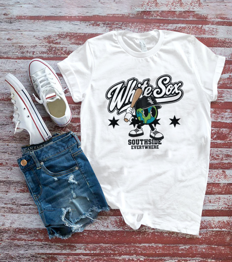 White Sox Southside Everywhere 2026 Baseball Player Earth T-Shirt