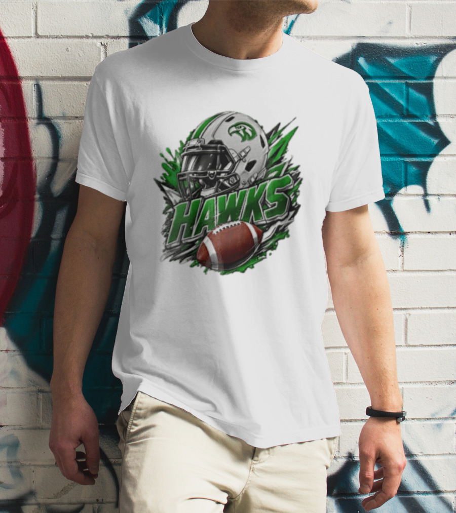 Hawks White Football Helmet Green Hawk Football Sports Fan Gear T-Shirt