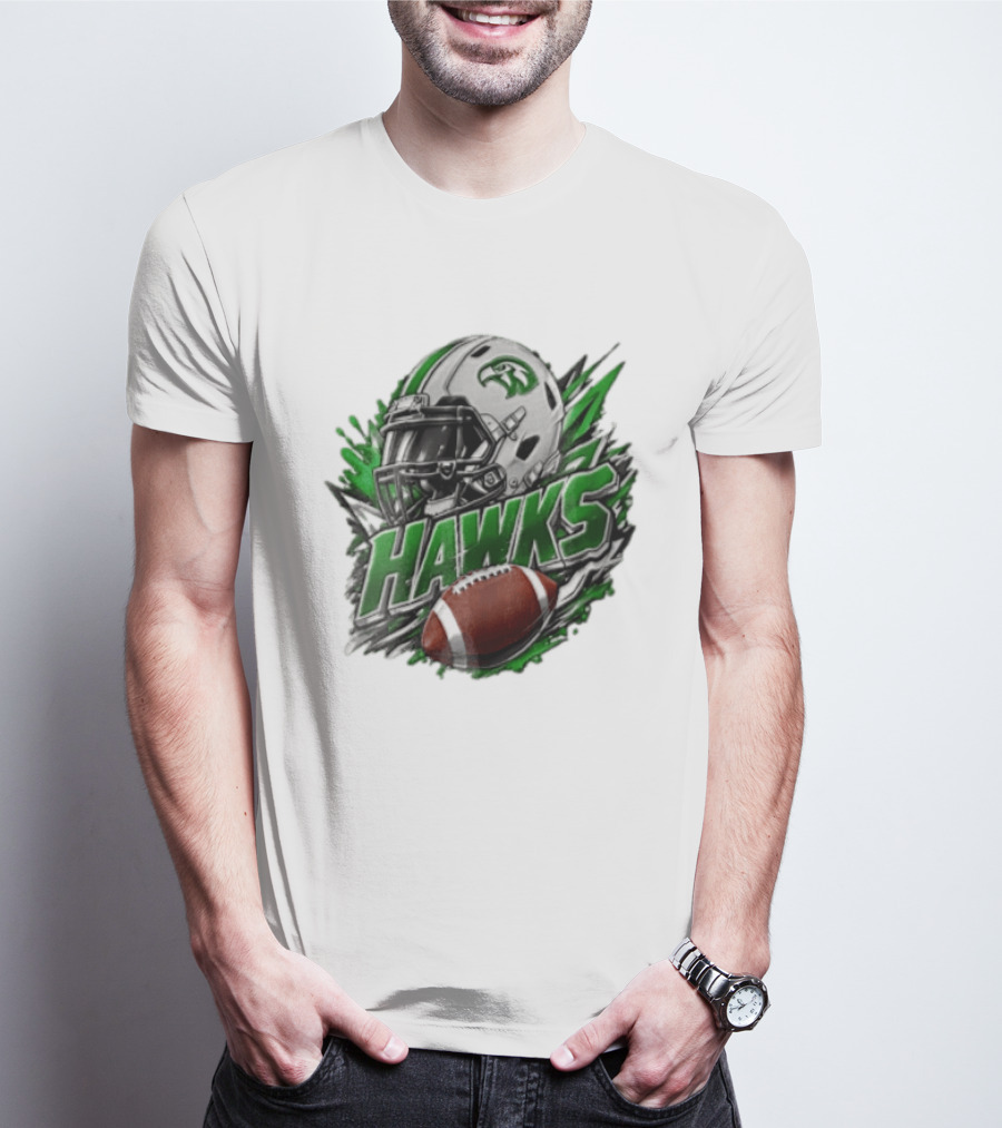 Hawks White Football Helmet Green Hawk Football Sports Fan Gear T-Shirt