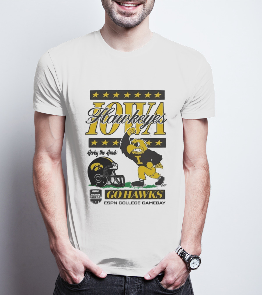 Iowa Hawkeyes Herky The Hawk Go Hawks ESPN College Gameday T-Shirt