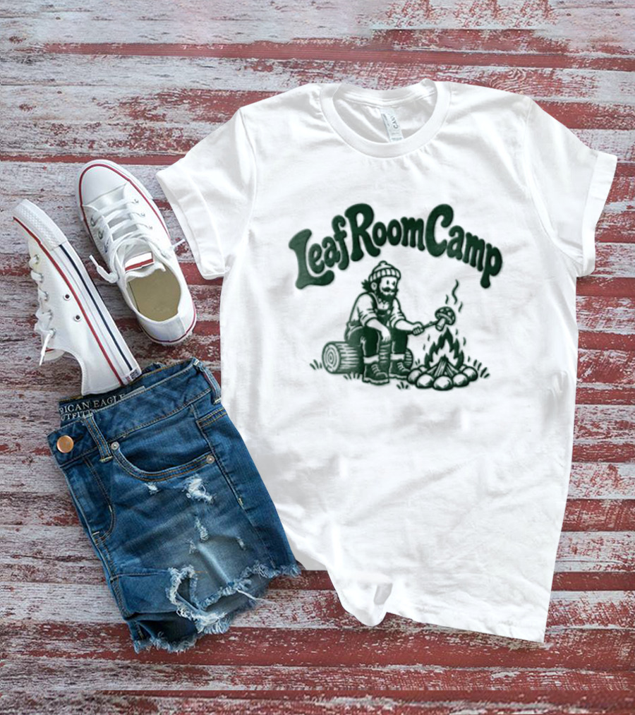 Leaf Room Camp Bearded Man Roasting Mushroom On Log T-Shirt