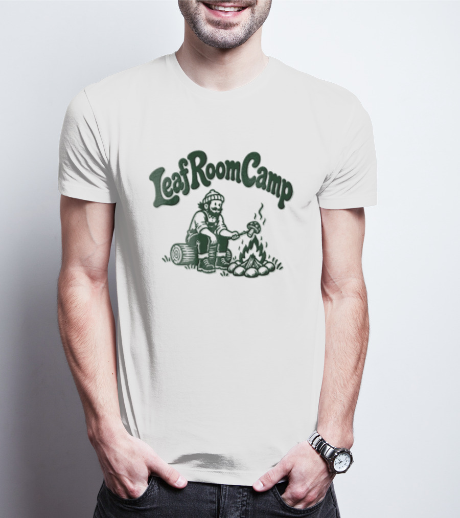 Leaf Room Camp Bearded Man Roasting Mushroom On Log T-Shirt
