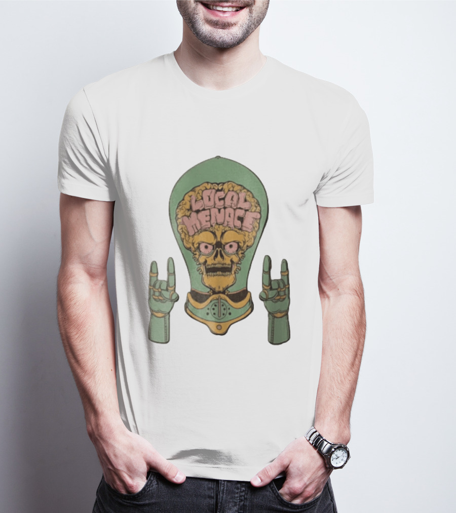 Local Menace Skull Exposed Brain Lightbulb Rock Hand Signs T-Shirt