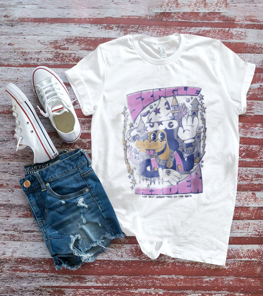 Single Rider Cartoon Dog Wizard With Hat And Spiked Collar Retro Fantasy Scene T-Shirt