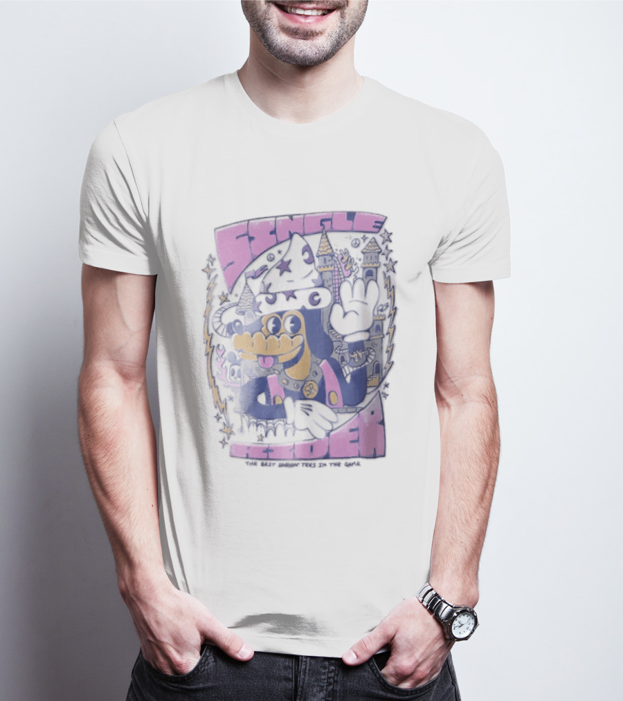 Single Rider Cartoon Dog Wizard With Hat And Spiked Collar Retro Fantasy Scene T-Shirt
