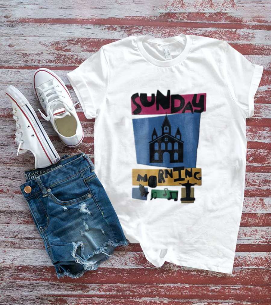 Sunday Morning Church Building Praying Hands Musical Notes Christ The Redeemer T-Shirt