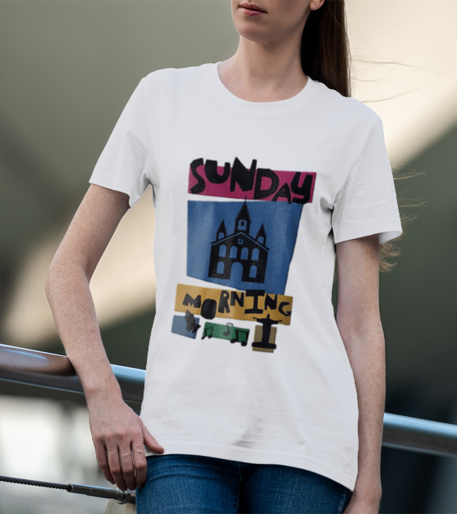 Sunday Morning Church Building Praying Hands Musical Notes Christ The Redeemer T-Shirt