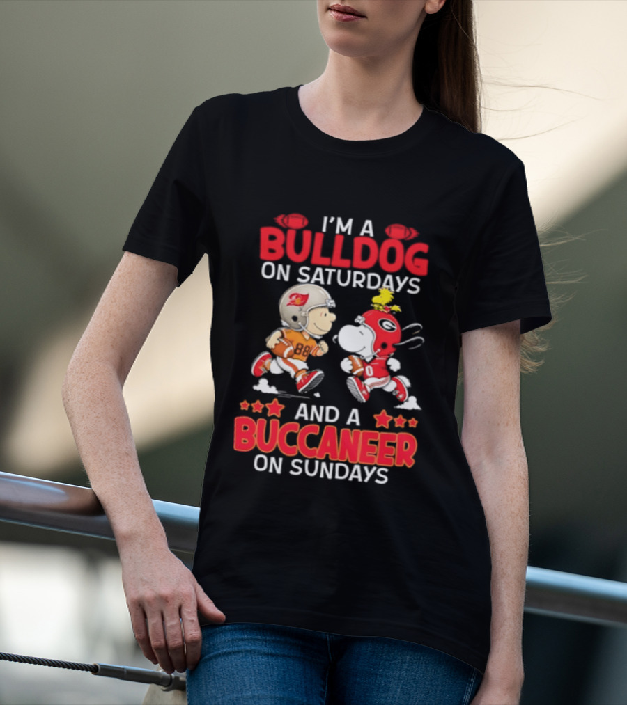 Snoopy And Peanuts Football Bulldog Saturdays Buccaneer Sundays Charlie Brown Fan T-Shirt