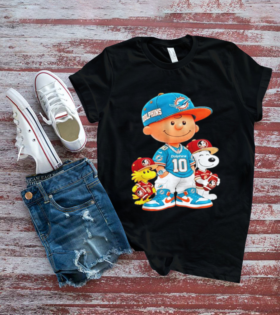 Charlie Brown 10 Snoopy Woodstock Miami Dolphins Florida State T-Shirt