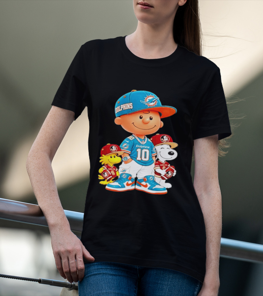 Charlie Brown 10 Snoopy Woodstock Miami Dolphins Florida State T-Shirt