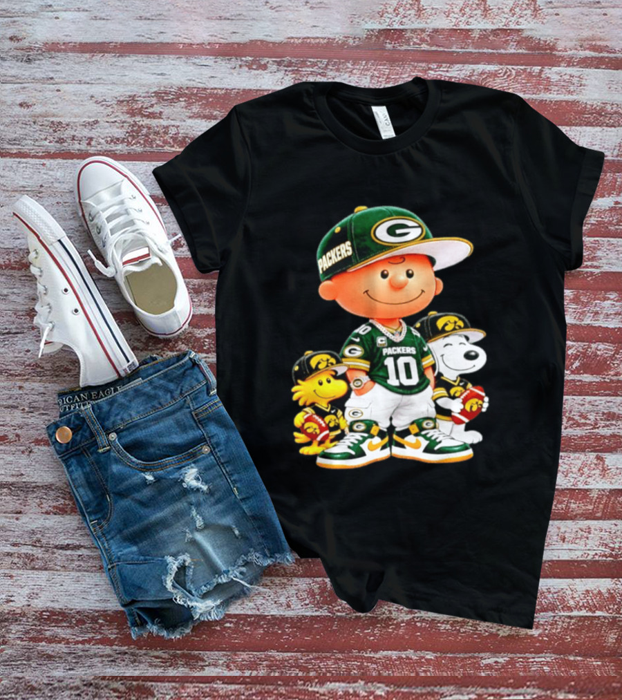 Charlie Brown Snoopy Woodstock Green Bay Packers 10 Jersey Football Fan T-Shirt