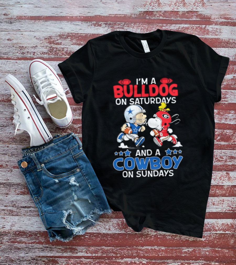 Snoopy And Charlie Brown Bulldog Saturdays Cowboy Sundays T-Shirt