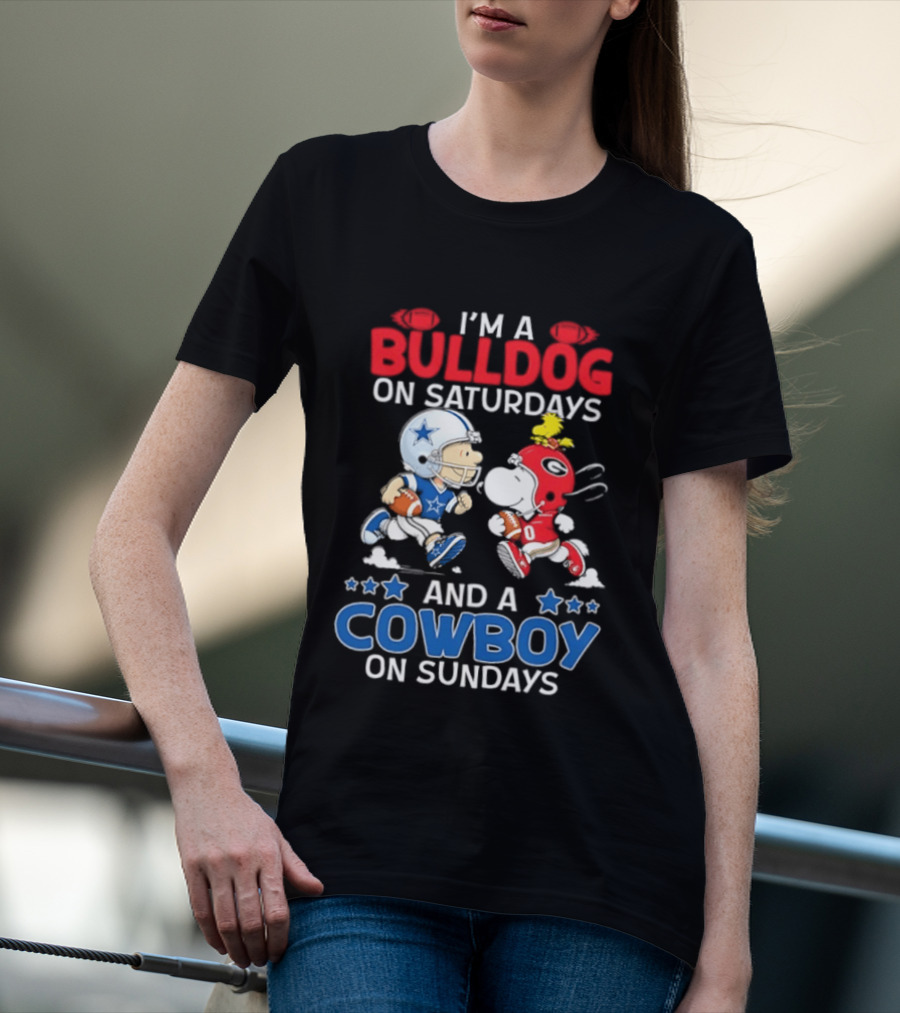 Snoopy And Charlie Brown Bulldog Saturdays Cowboy Sundays T-Shirt