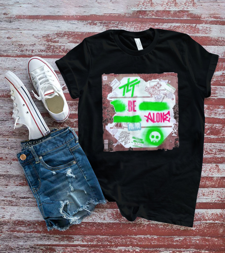 The Living Tombstone Be Alone Graffiti Skull Hazard Neon T-Shirt