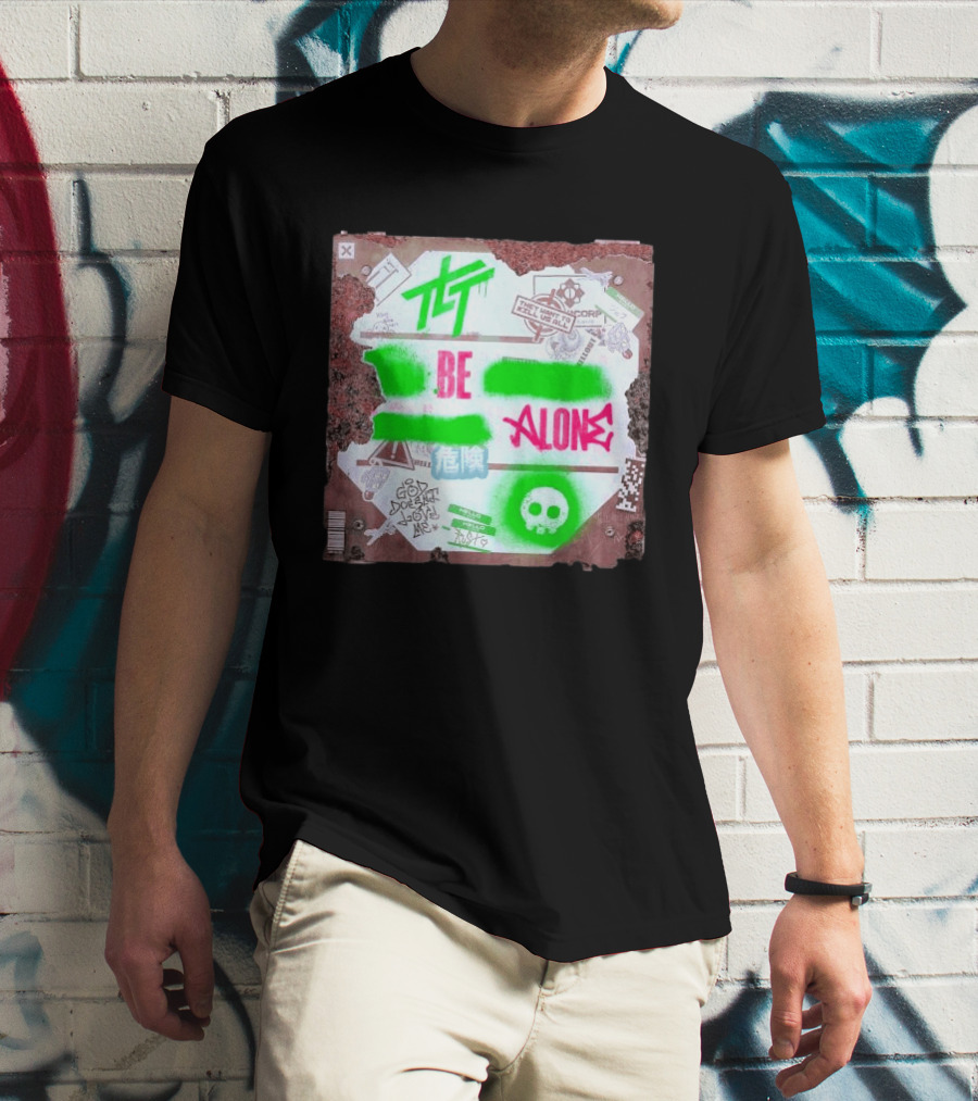 The Living Tombstone Be Alone Graffiti Skull Hazard Neon T-Shirt