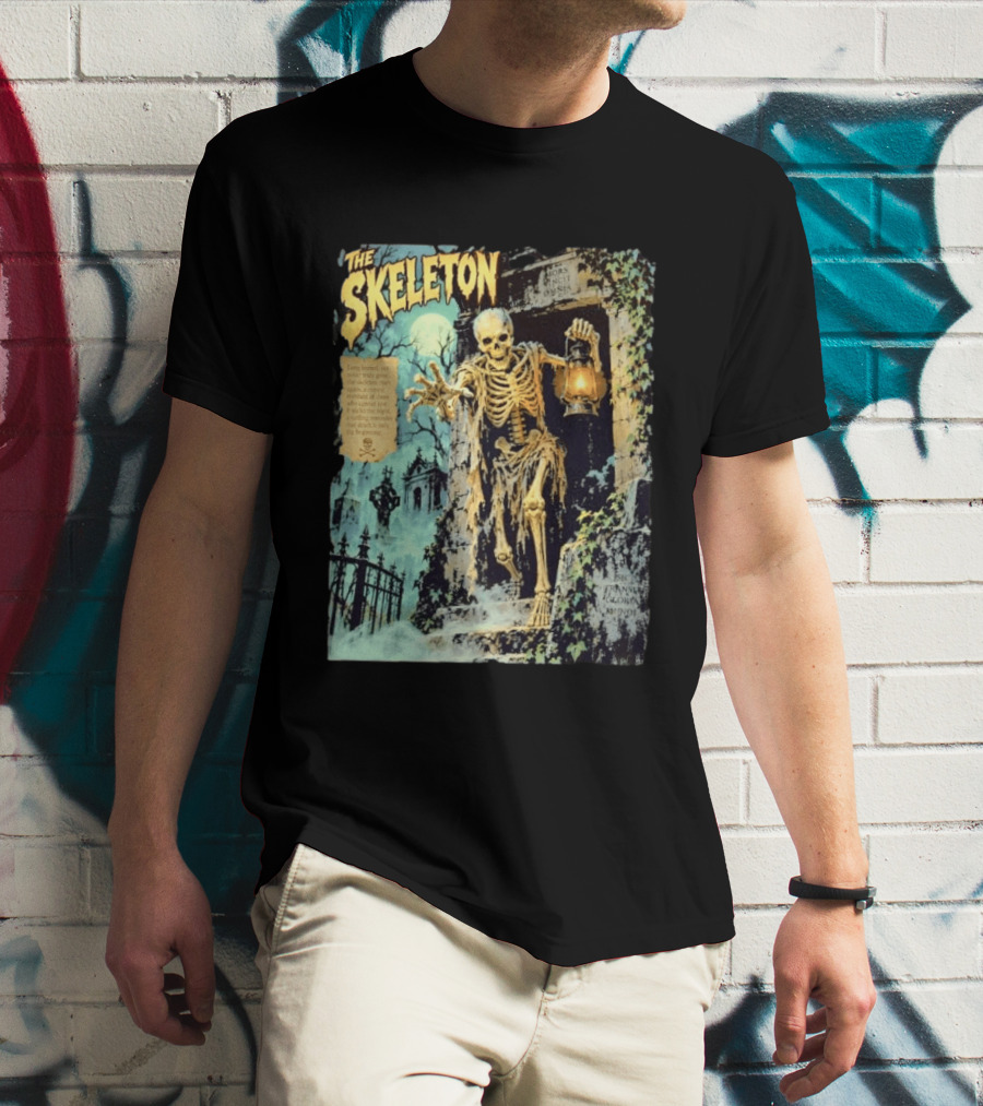 The Skeleton Mors Vincit Omnia Sic Transit Gloria Mundi Lantern Night Scene T-Shirt