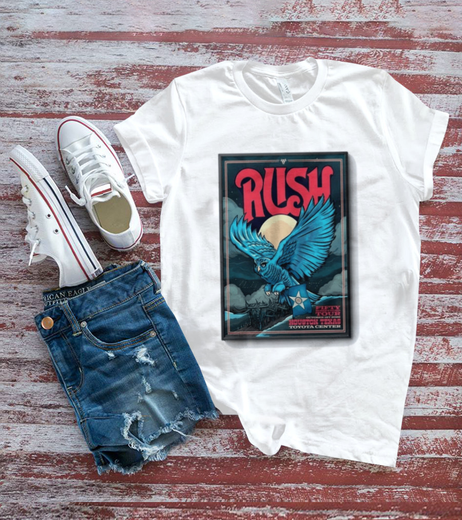 RUSH Houston Texas 10 1 2026 Owl Moon Toyota Center Fifty Tour T-Shirt