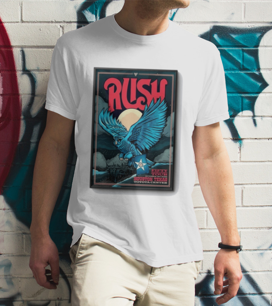 RUSH Houston Texas 10 1 2026 Owl Moon Toyota Center Fifty Tour T-Shirt