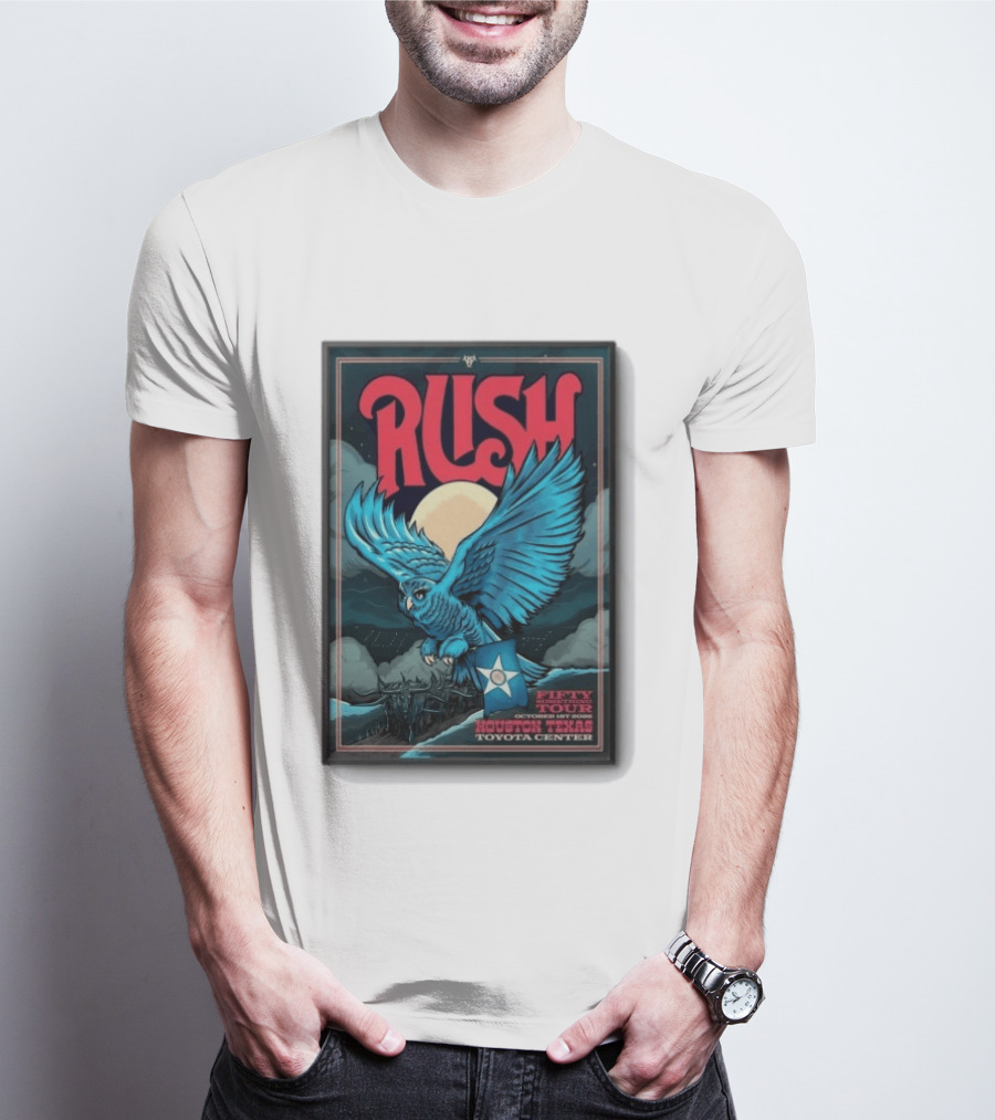 RUSH Houston Texas 10 1 2026 Owl Moon Toyota Center Fifty Tour T-Shirt